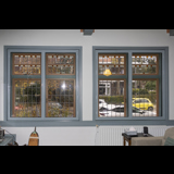 Allframe achterzetraam in kleur, slank profiel, duurzaam houten kozijn, zonwerend glas, raam achter glas in lood